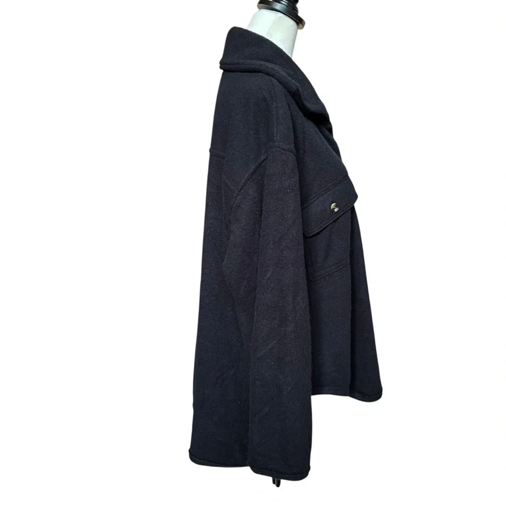 Free People Beach Shirt Size Small Black Fleece Oversized Jacket Soft Comfy Cozy